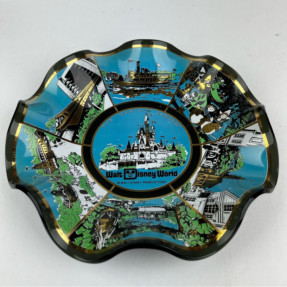 Vintage Walt Disney World Glass Dish Ruffled Tray